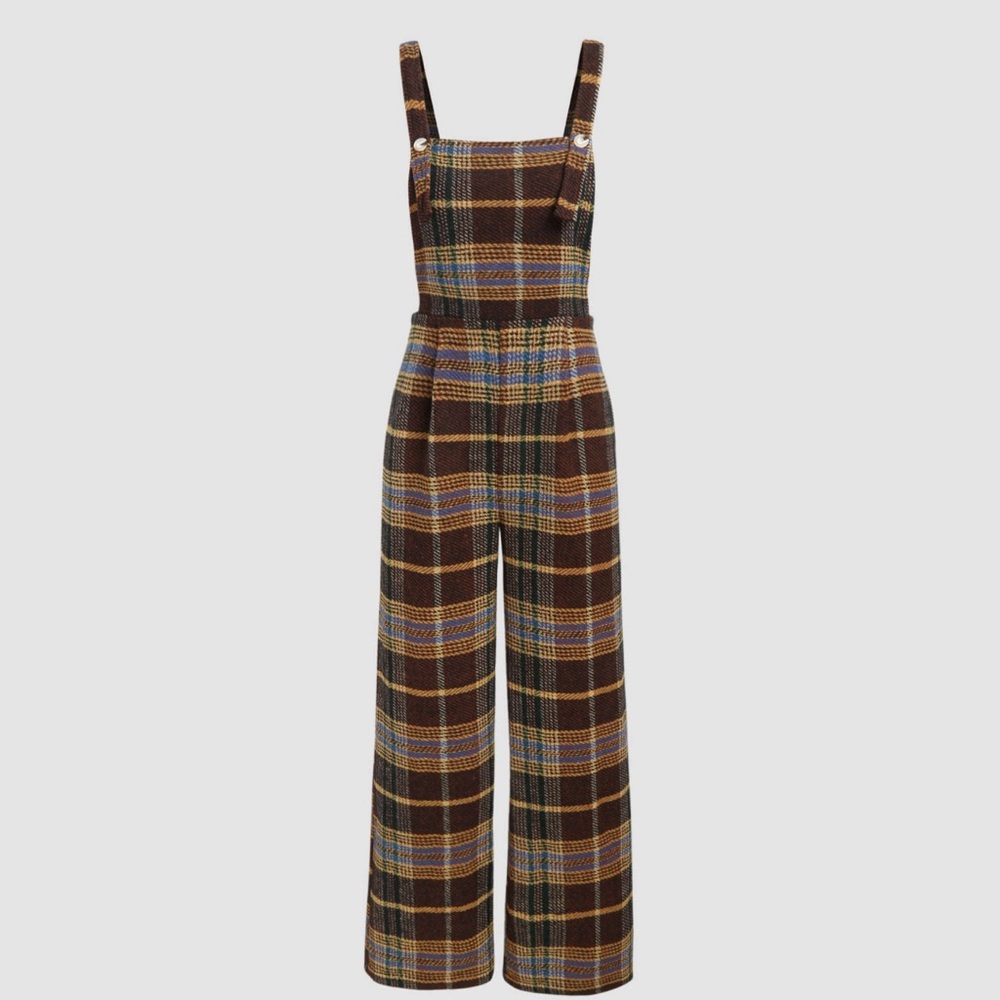 Cider Tweed Plaid Button Up Wide Leg Jumpsuit NWT Medium